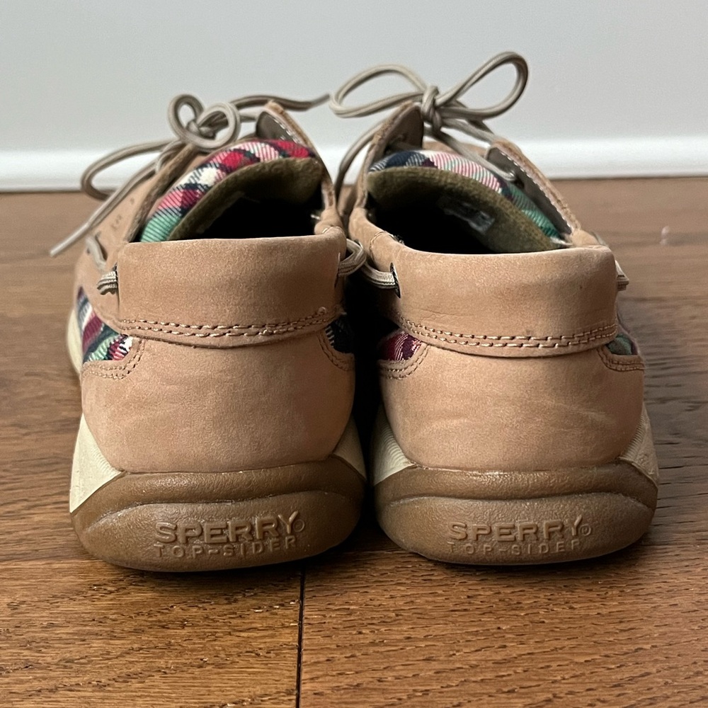 Sperry Top Sider Size 9.5 Khaki Leather Plaid Preppy Bluefish Oxford Boat Shoes - Picture 4 of 13